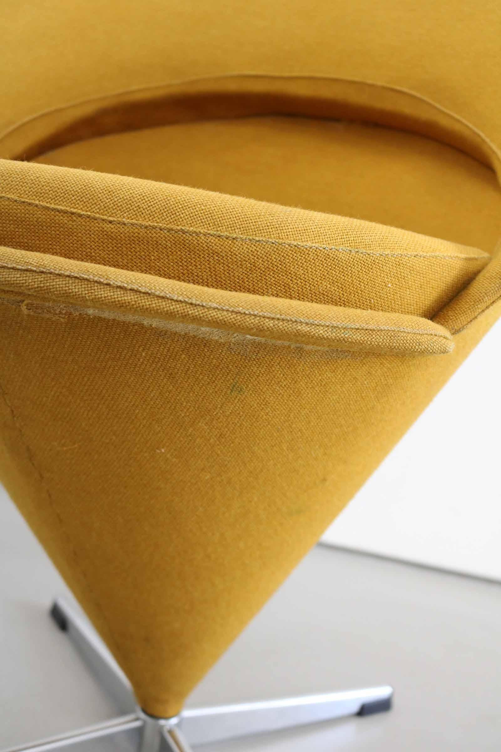 Verner Panton Mustard Yellow Cone Chair in Original Fabric, Denmark, 1960s For Sale 3