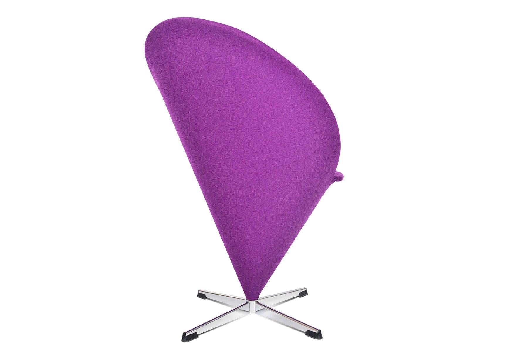 Scandinavian Modern Verner Panton Cone Chair in Purple Wool