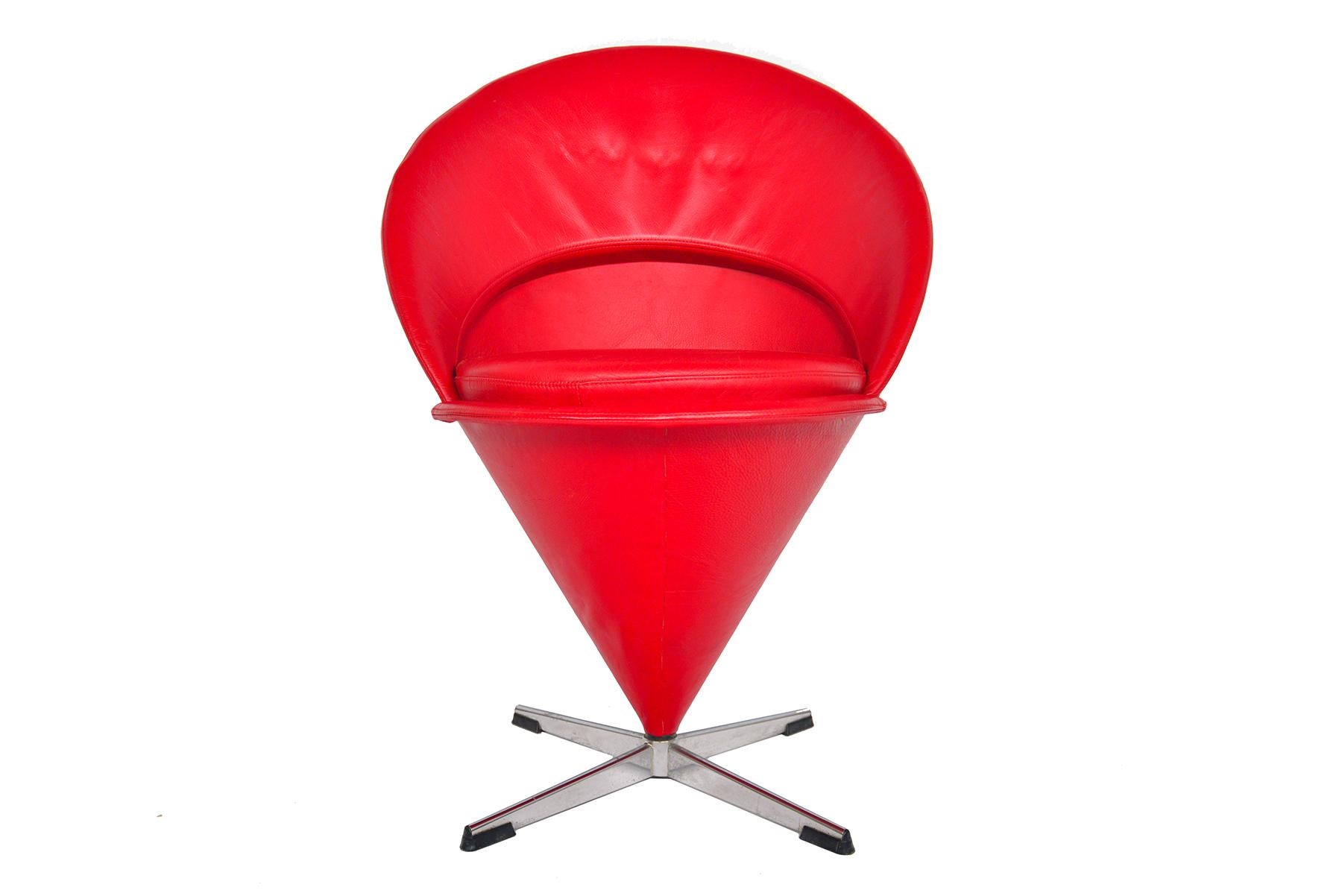 Mid-Century Modern Verner Panton Cone Chair in Red, Space Age Danish Modern Midcentury