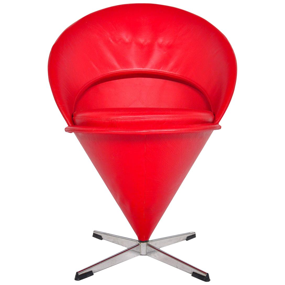 Verner Panton Cone Chair in Red, Space Age Danish Modern Midcentury