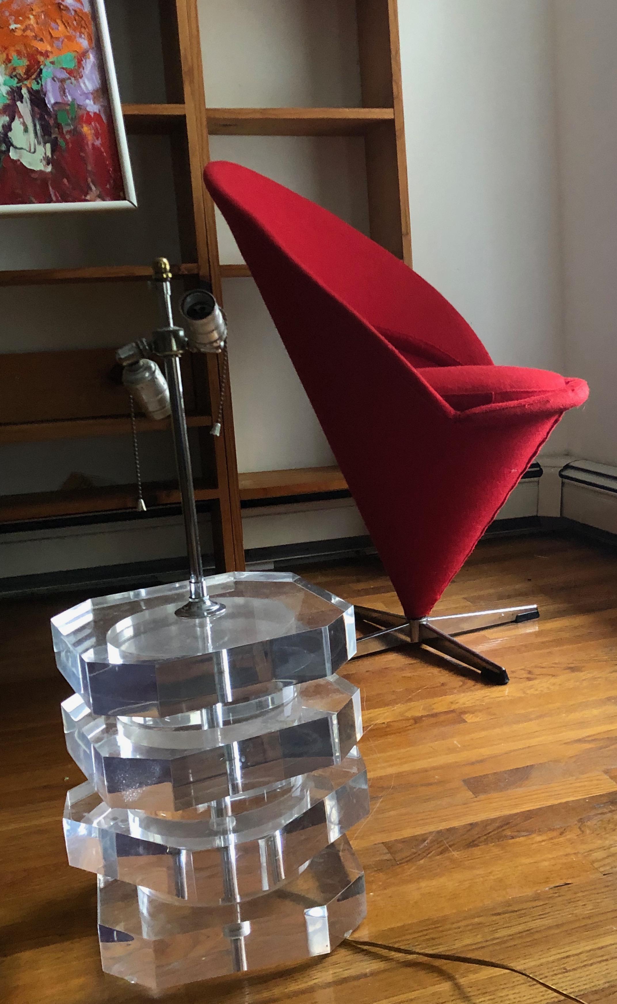 Space Age Verner Panton Cone Chair K1 in Cherry Red Wool, Original 1958, Wool Bouclé