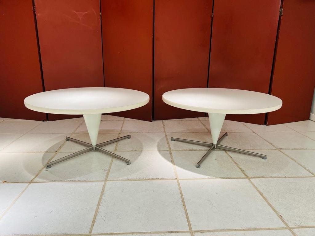 Incredible Verner Panton danish white pair of side tables in formica and steel circa 1960.