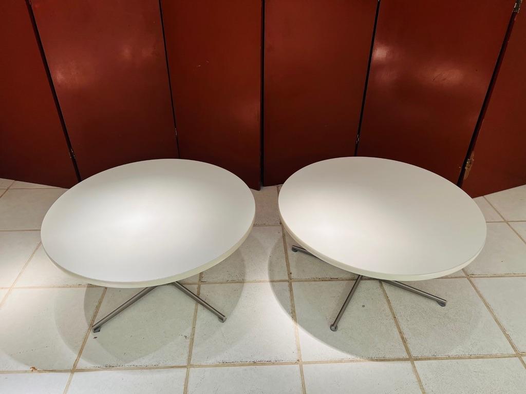 International Style Verner Panton danish white and steel pair of side tables circa 1960 For Sale