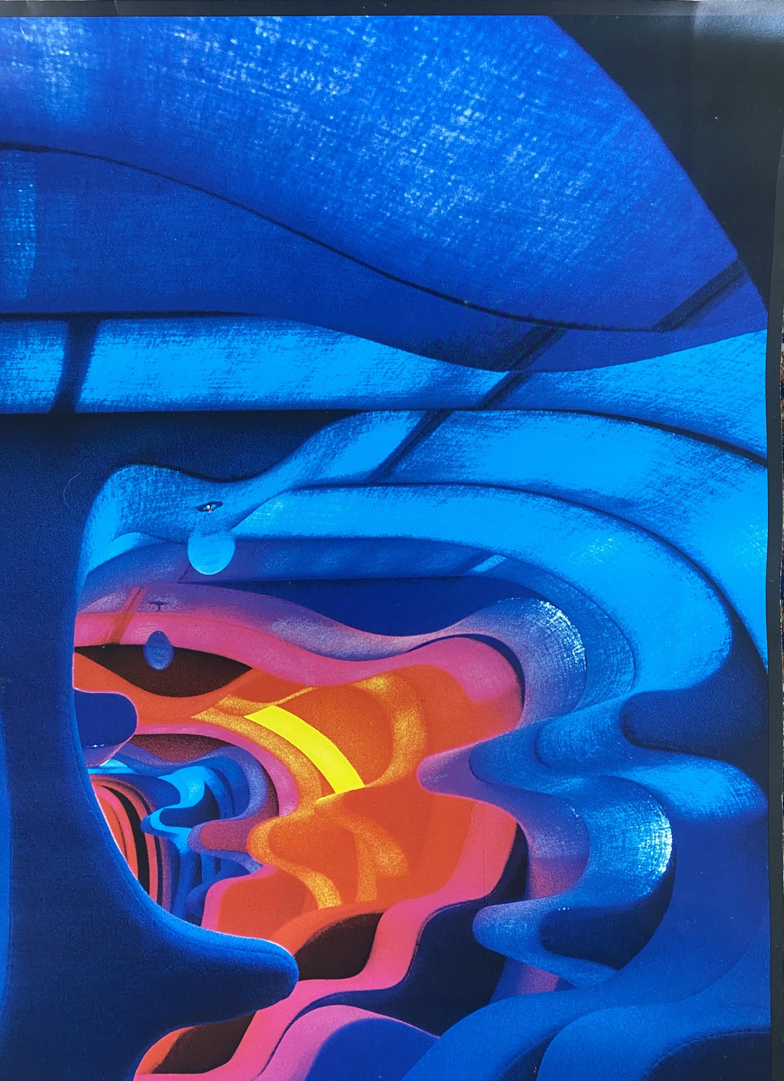 He aquí un cartel de exposición vintage muy raro y deseable del diseñador danés Verner Panton para la representación de Visiona 1970 en Colonia.

Desde finales de los sesenta hasta mediados de los setenta, la empresa química Bayer alquiló un barco