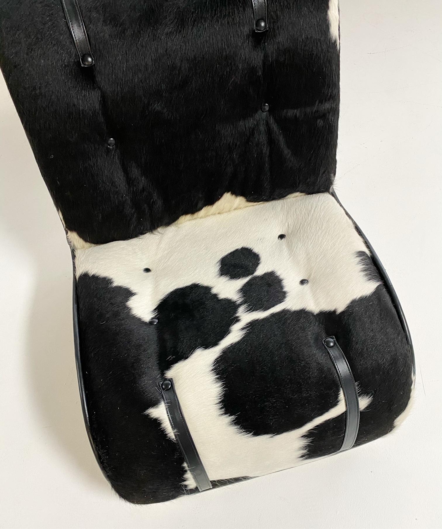 Danish Verner Panton Fiberglass Lounge Chairs in Brazilian Cowhide and Leather, Pair For Sale