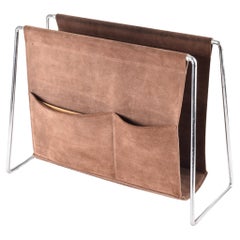 Retro Verner Panton for Fritz Hansen "Bachelor" Magazine Rack Dark Brown Leather, 1960