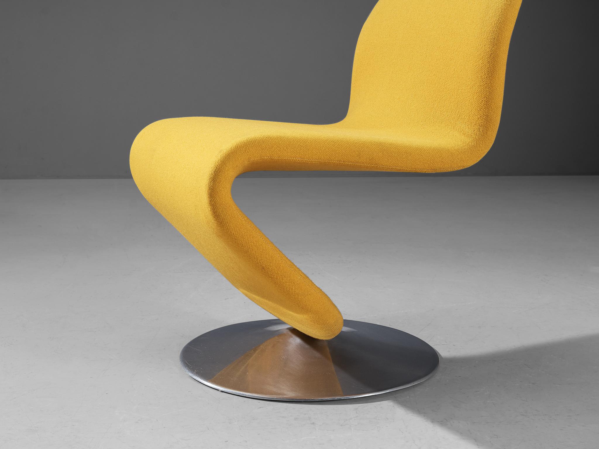 Metal Verner Panton for Fritz Hansen Swivel Chair in Yellow Upholstery