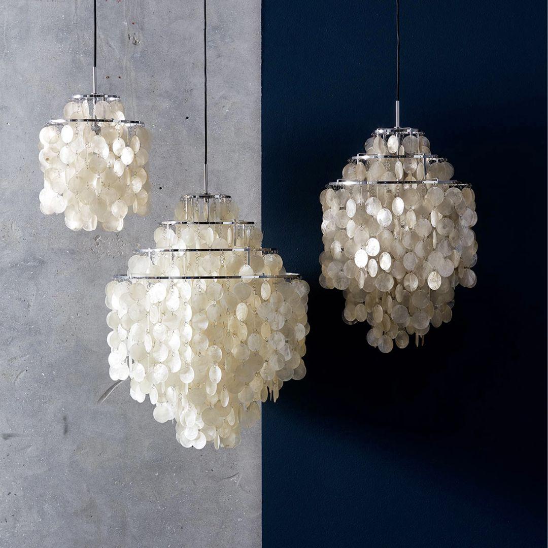 Lampada a sospensione 'Fun 1DM' di Verner Panton in conchiglie marine e cromo per Verpan In condizioni Nuovo in vendita a Glendale, CA