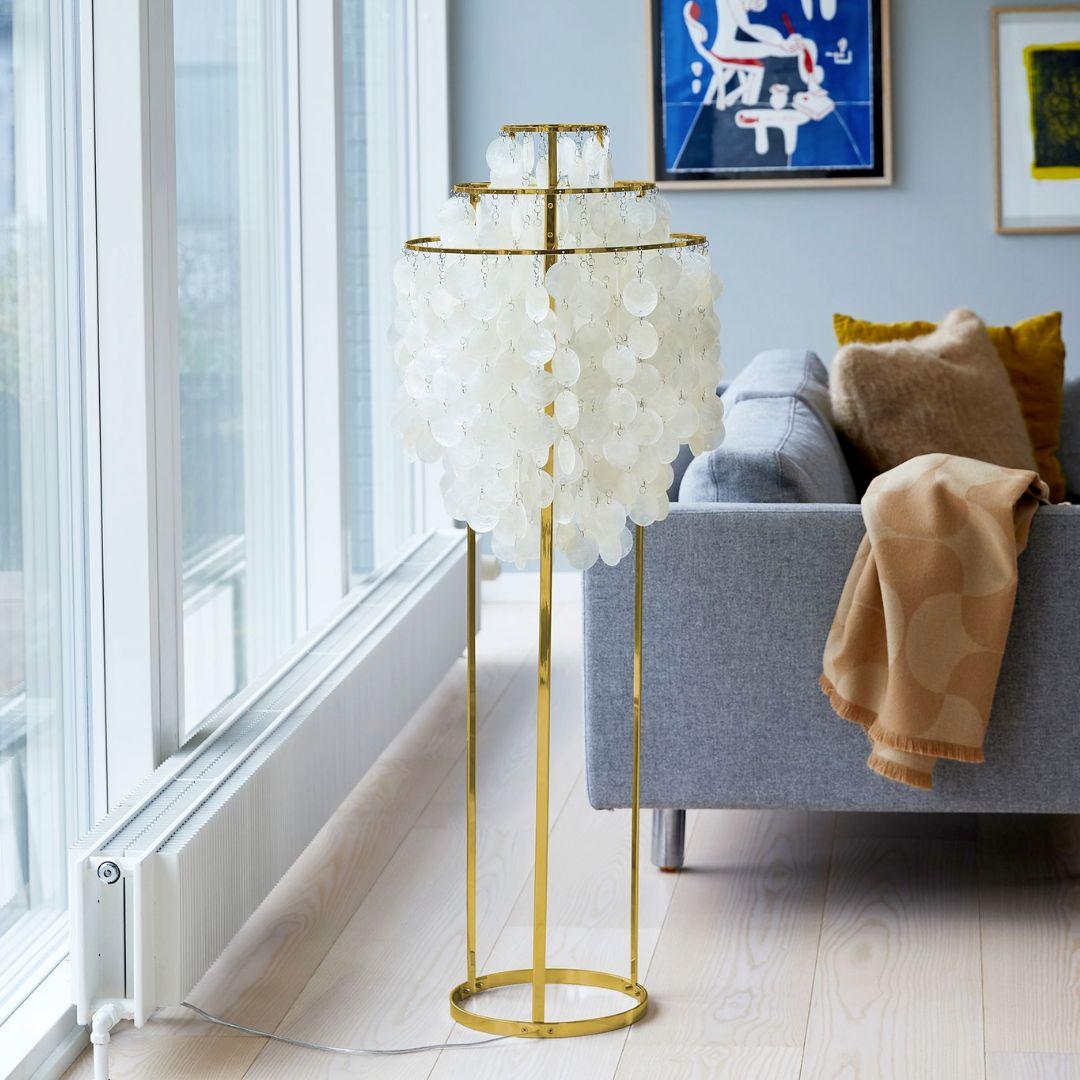 Mid-Century Modern Verner Panton 'Fun 1STM' Floor Lamp in Sea Shells and Brass for Verpan For Sale