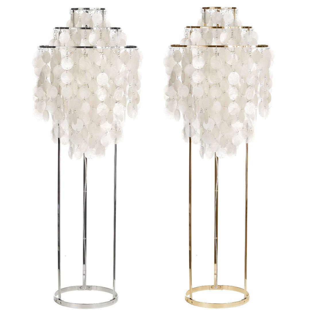 Cromo Lampada da terra 'Fun 1STM' di Verner Panton in conchiglie marine e cromo per Verpan in vendita