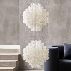 Verner Panton 'Fun 5DM' Chandelier Lamp in Sea Shells and Wood for Verpan