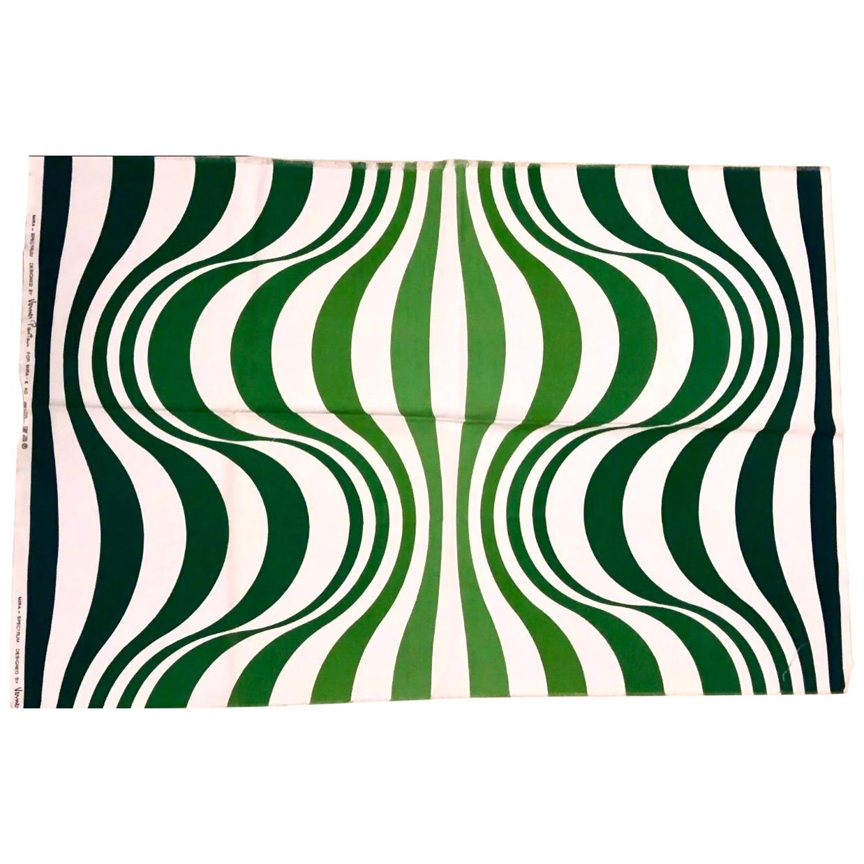 Verner Panton Green Spectrum for Mira X Handprinted Textile Panel, Rare, 1960s