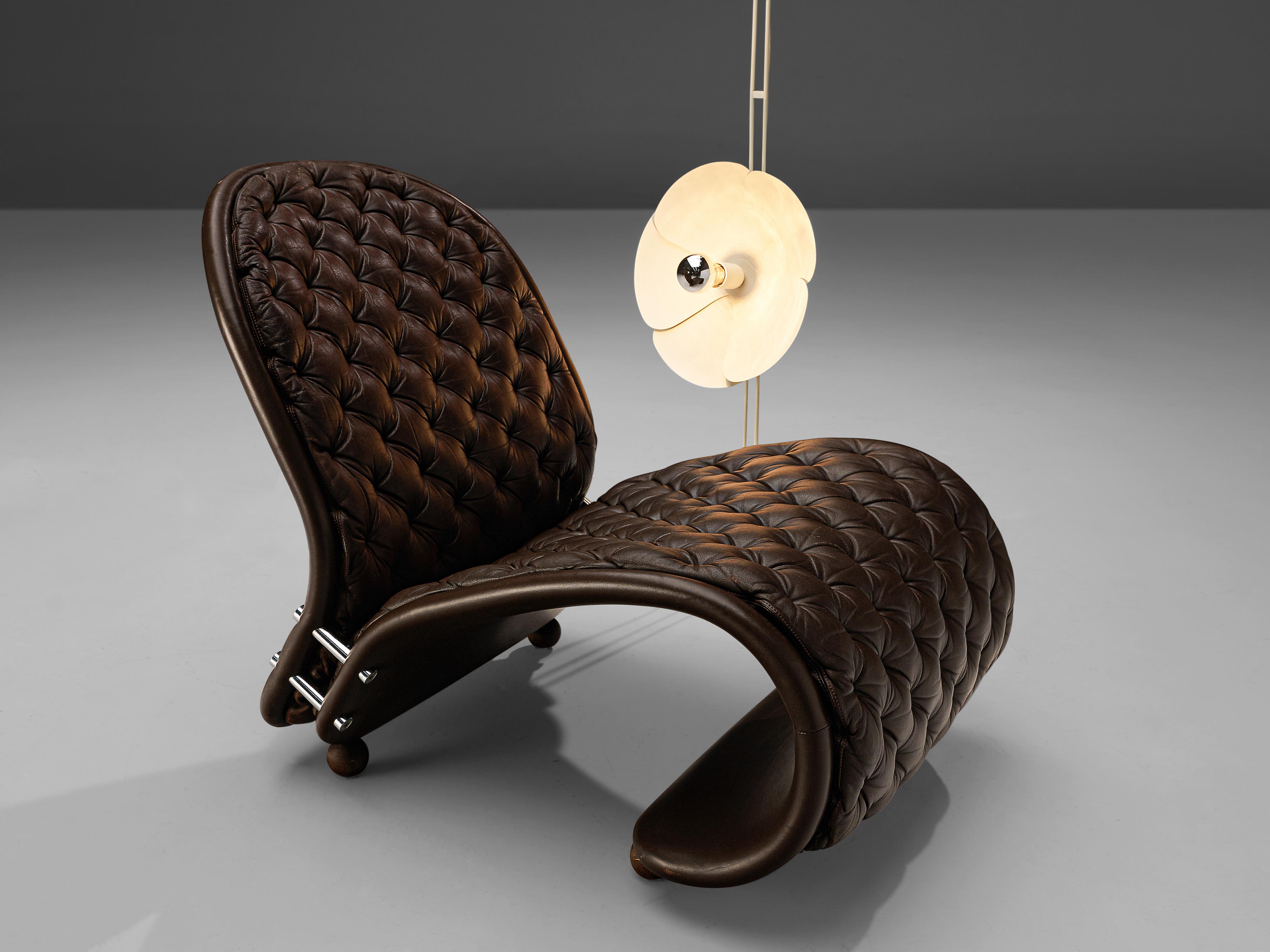 Verner Panton Iconic Lounge Chair in Leather with Olivier Mourgue Floor Lamp 3