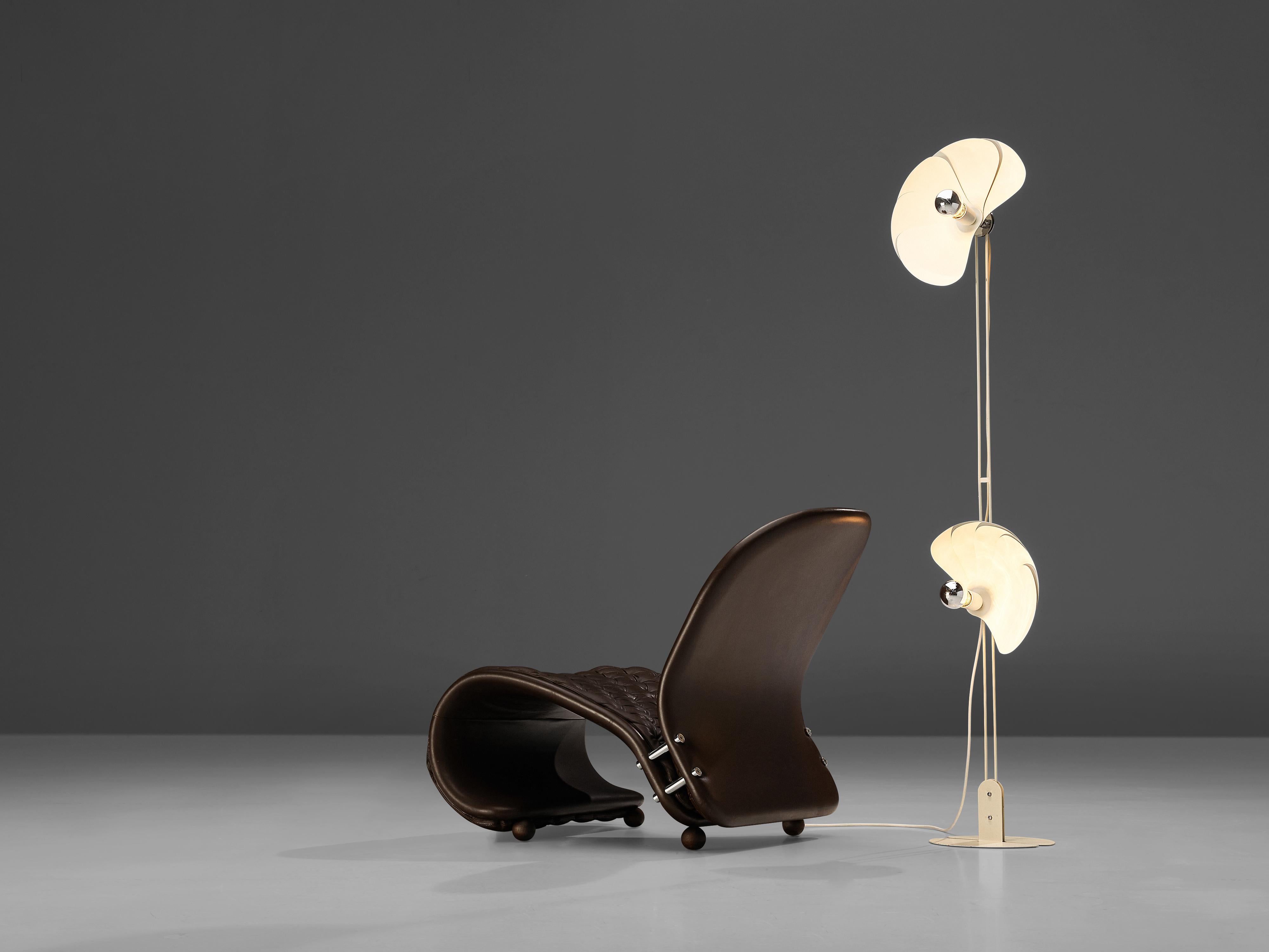 Verner Panton Iconic Lounge Chair in Leather with Olivier Mourgue Floor Lamp 5