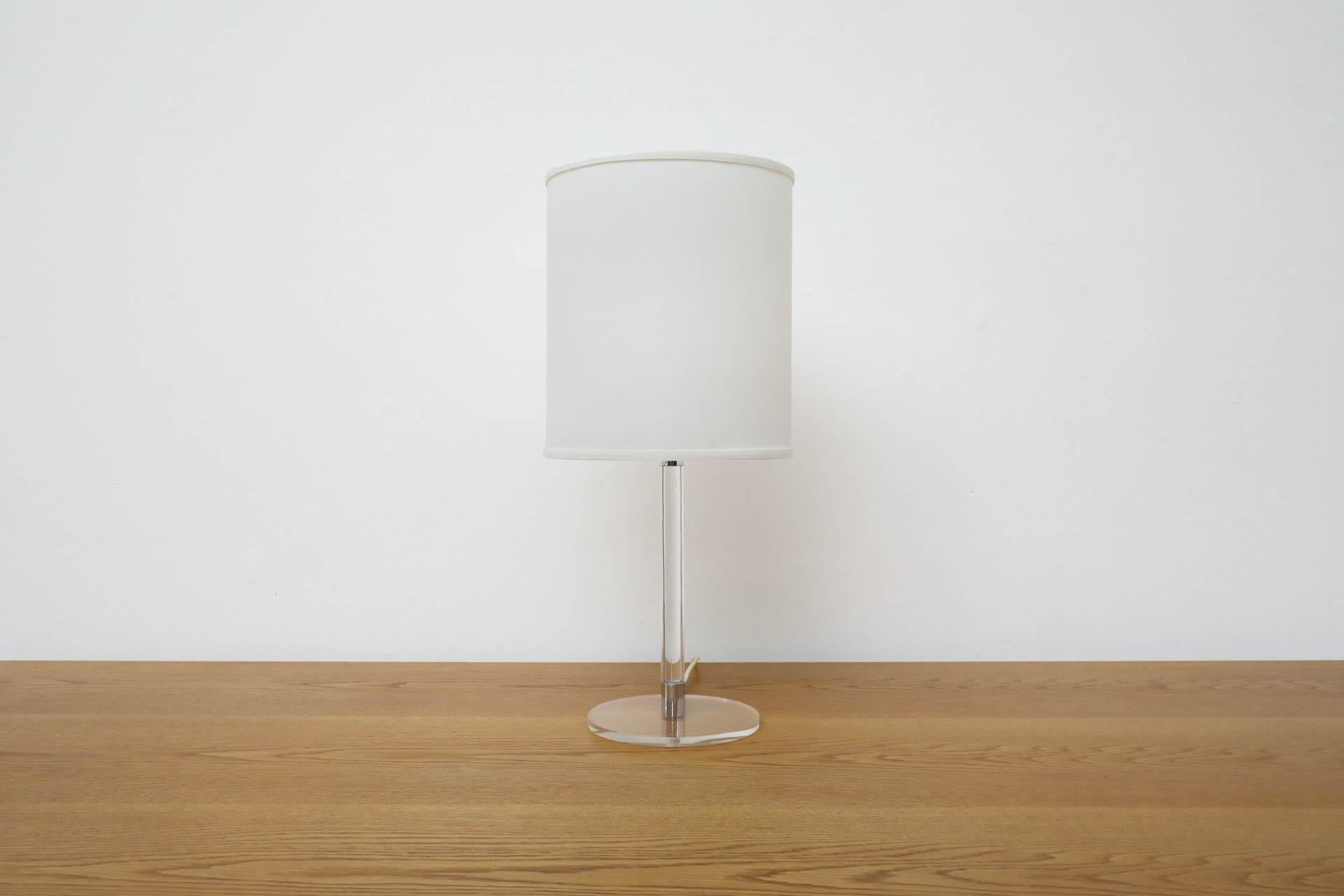 Post-Modern Verner Panton Inspired Lamp  with Lucite and Chrome Base and New Linen Shade For Sale