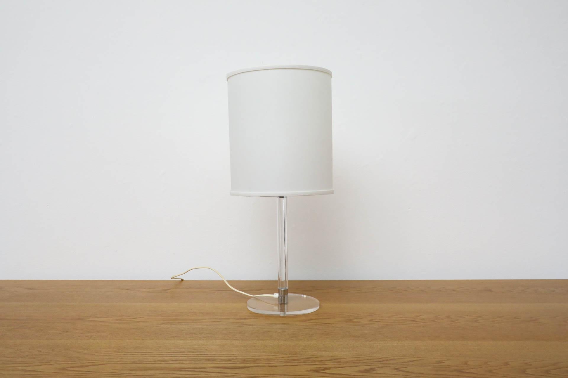 Dutch Verner Panton Inspired Lamp  with Lucite and Chrome Base and New Linen Shade For Sale