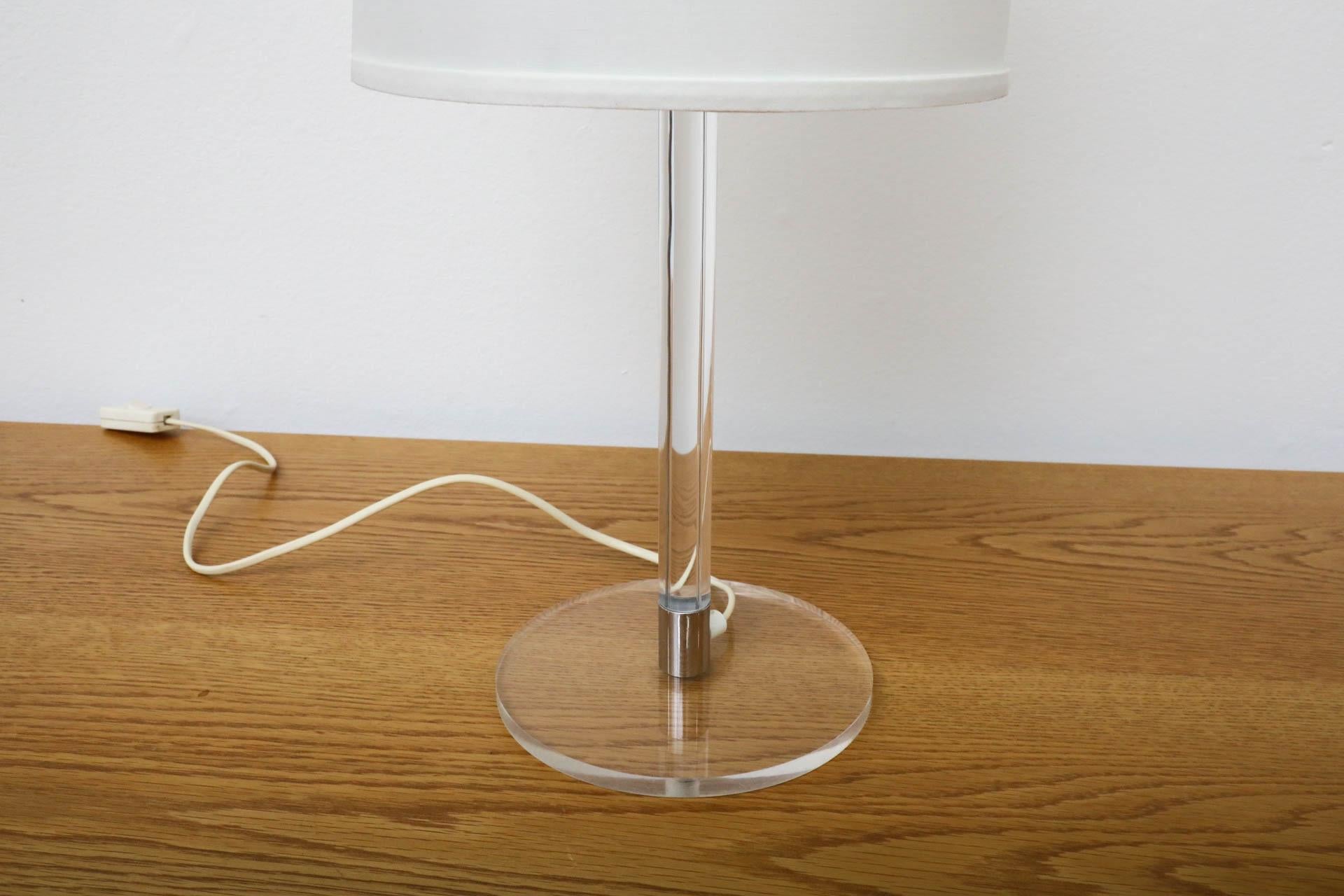 Verner Panton Inspired Lamp  with Lucite and Chrome Base and New Linen Shade For Sale 2