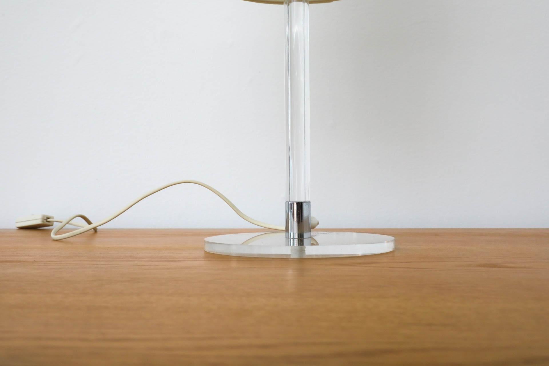 Verner Panton Inspired Lamp  with Lucite and Chrome Base and New Linen Shade For Sale 3