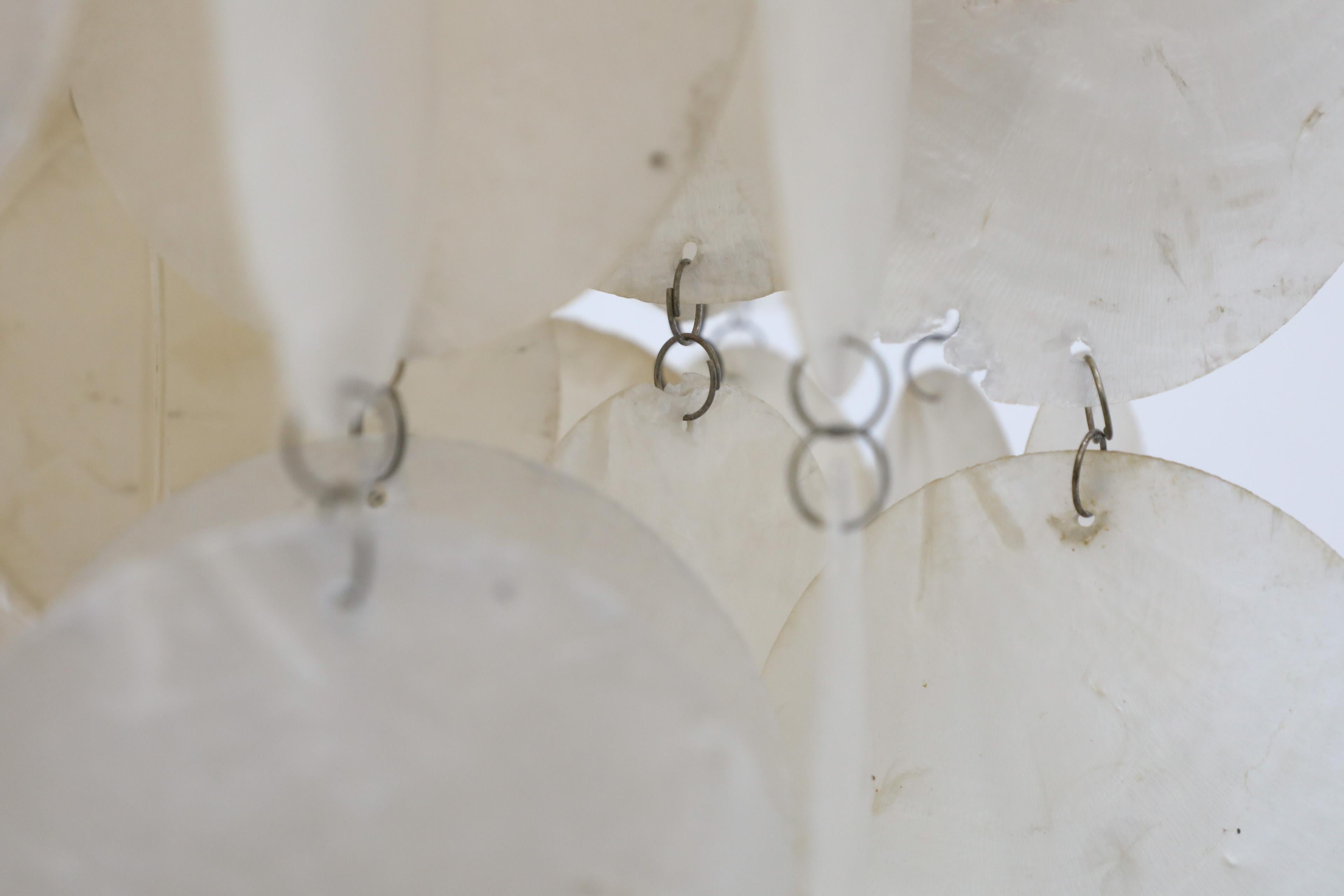 Verner Panton Inspired Mid-Century Italian Multi-Tiered Capiz Chandelier For Sale 10