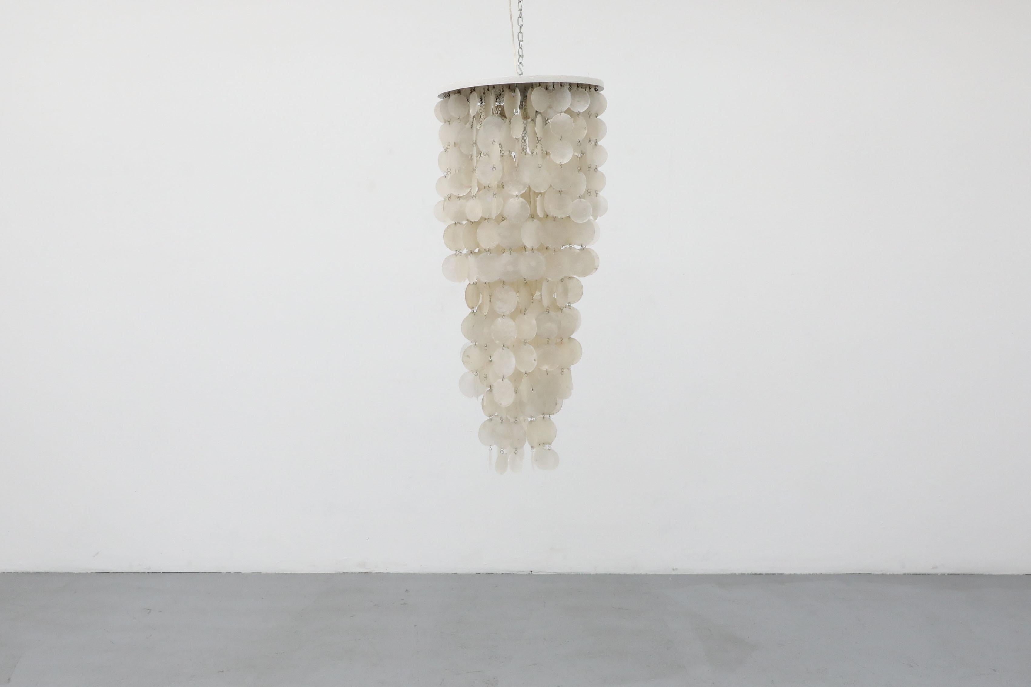 Mid-Century Modern Verner Panton Inspired Mid-Century Italian Multi-Tiered Capiz Chandelier For Sale