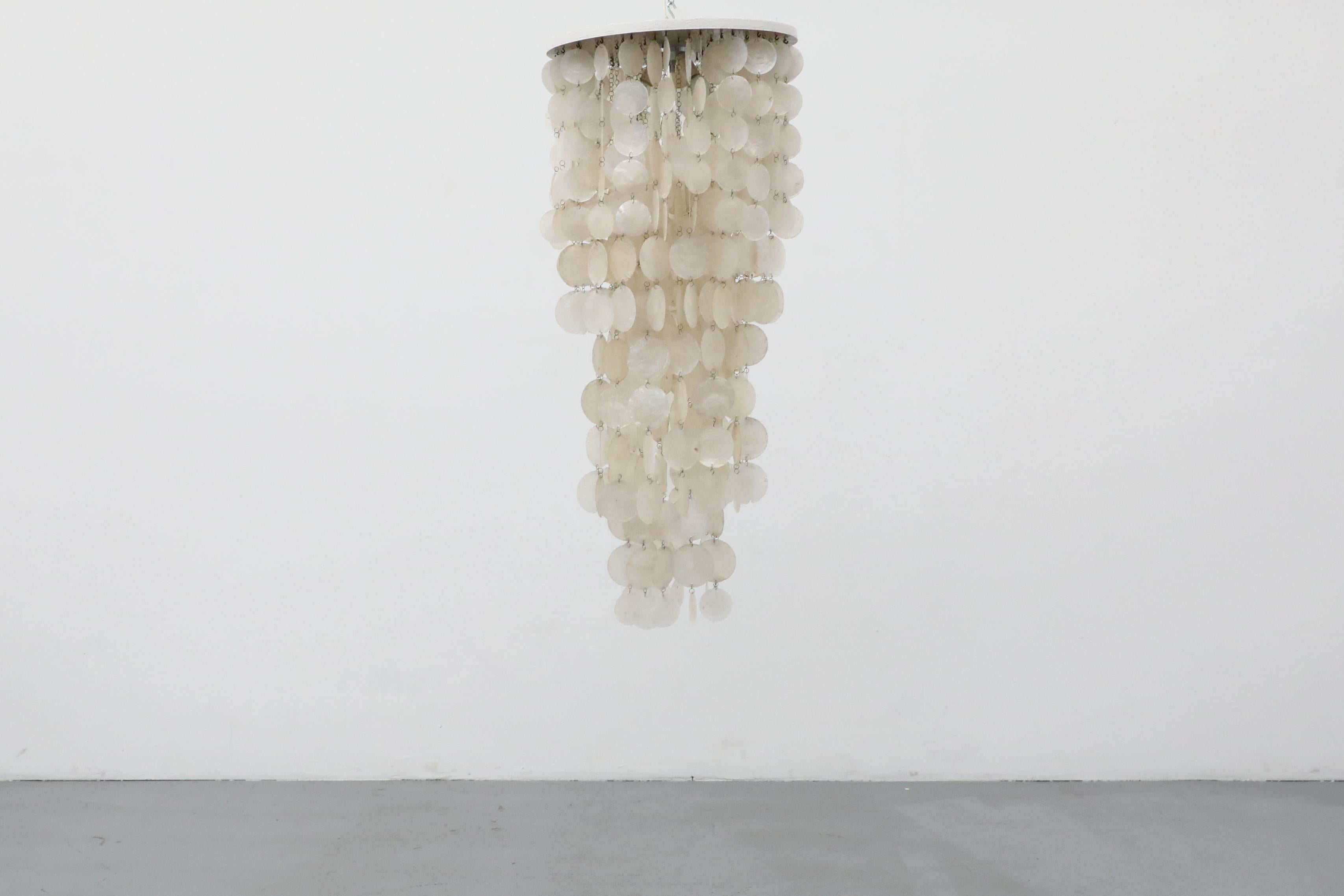 20th Century Verner Panton Inspired Mid-Century Italian Multi-Tiered Capiz Chandelier For Sale