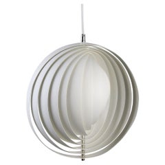 Verner Panton Large 'Moon' Pendant Lamp in White Metal and Lamella for Verpan