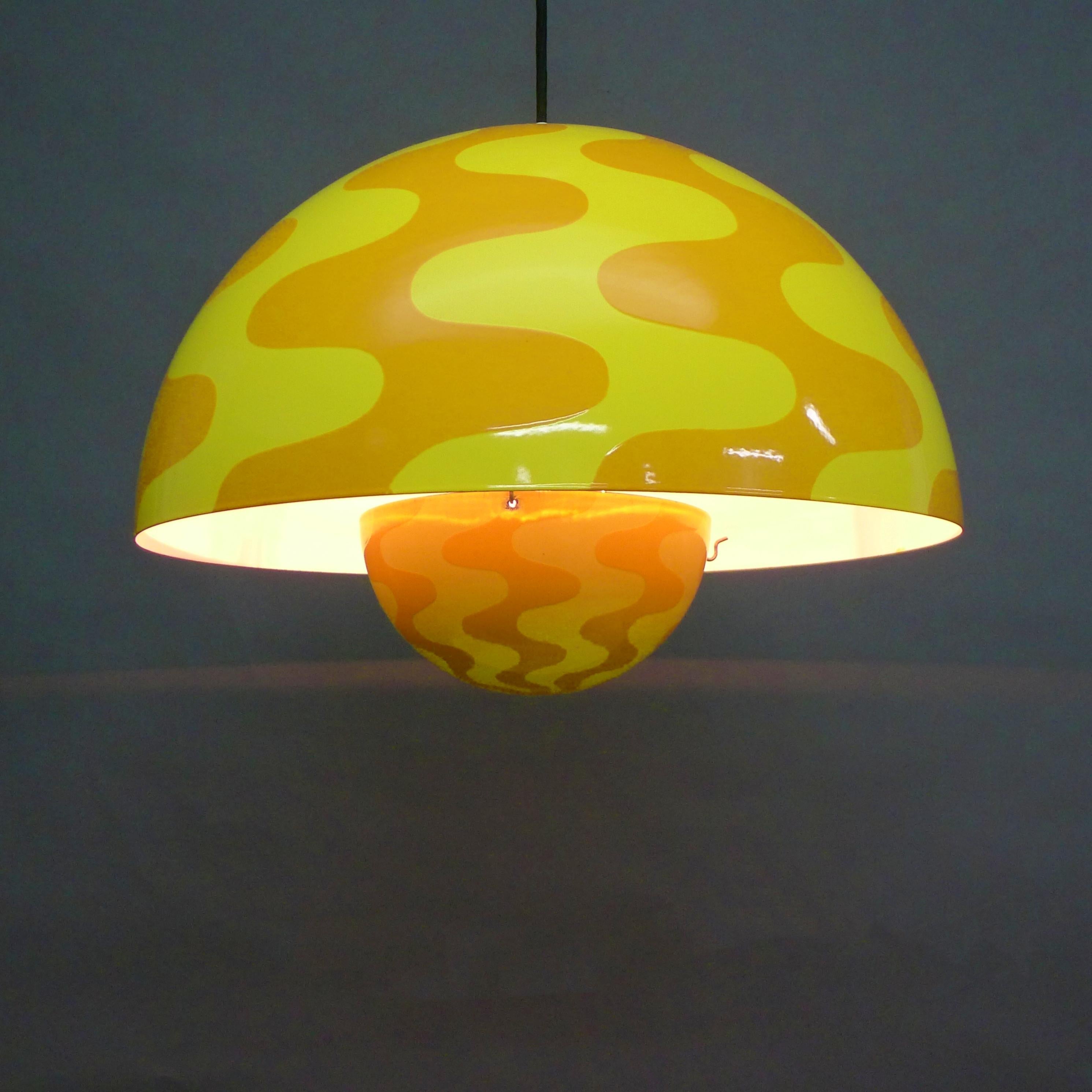 Danish Verner Panton, Large Yellow Flowerpot Pendant Light, model VP2, original example For Sale