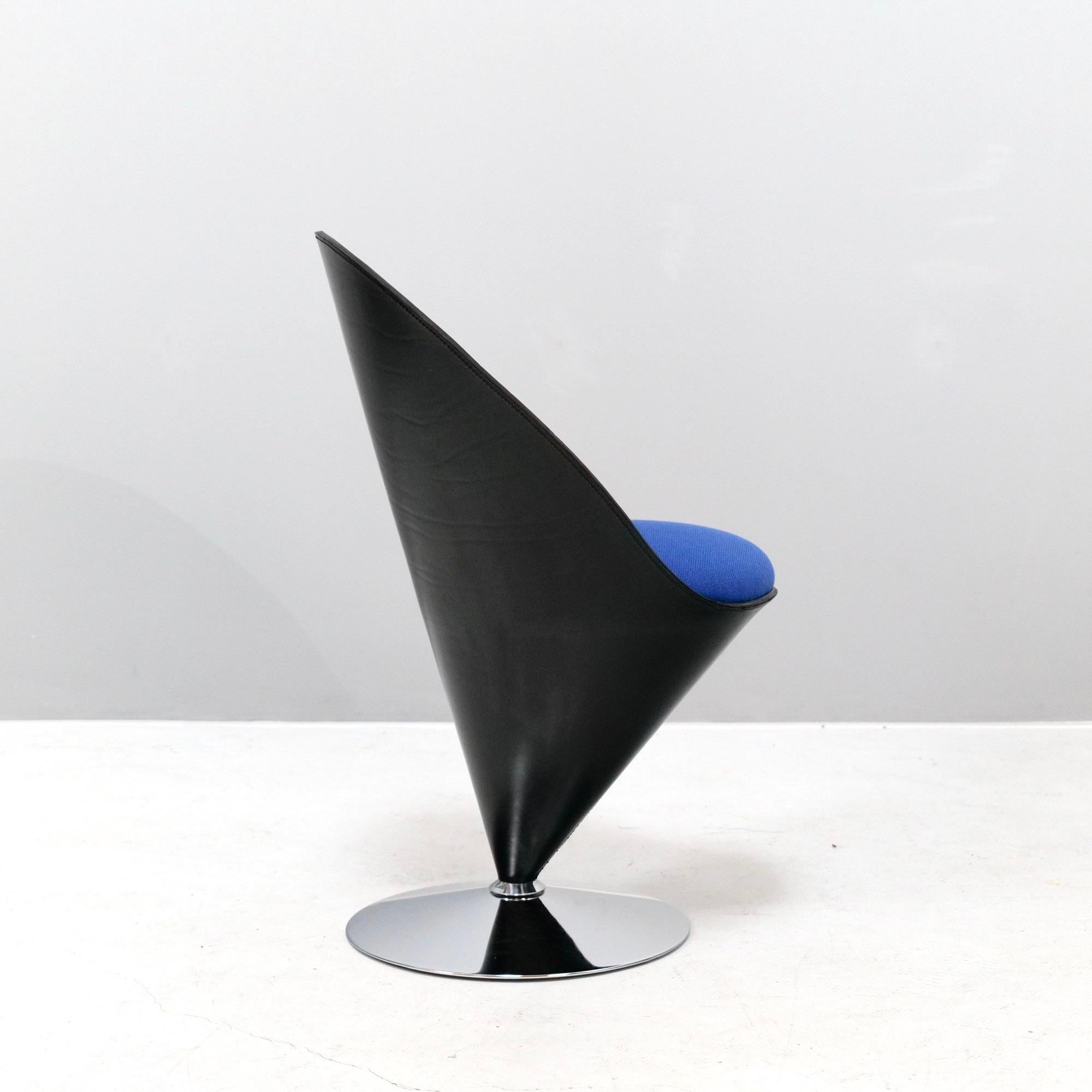 European Verner Panton Leather Cone Chair VP01, Type B, 1994 Limited Edition  For Sale