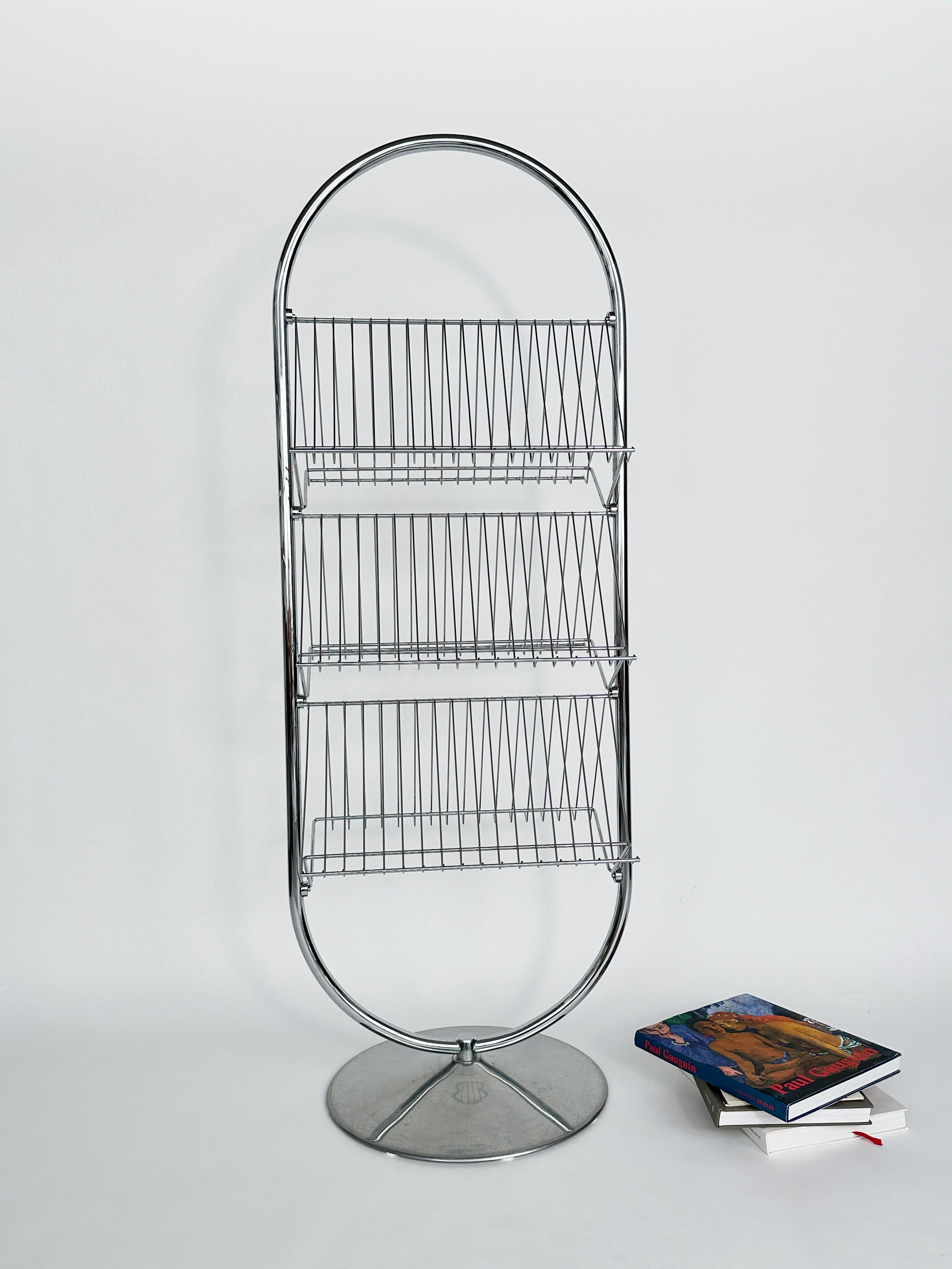 Mid-Century Modern Verner Panton Magazine Rack Fritz Hansen Magazine Holder Display Chrome 1970s