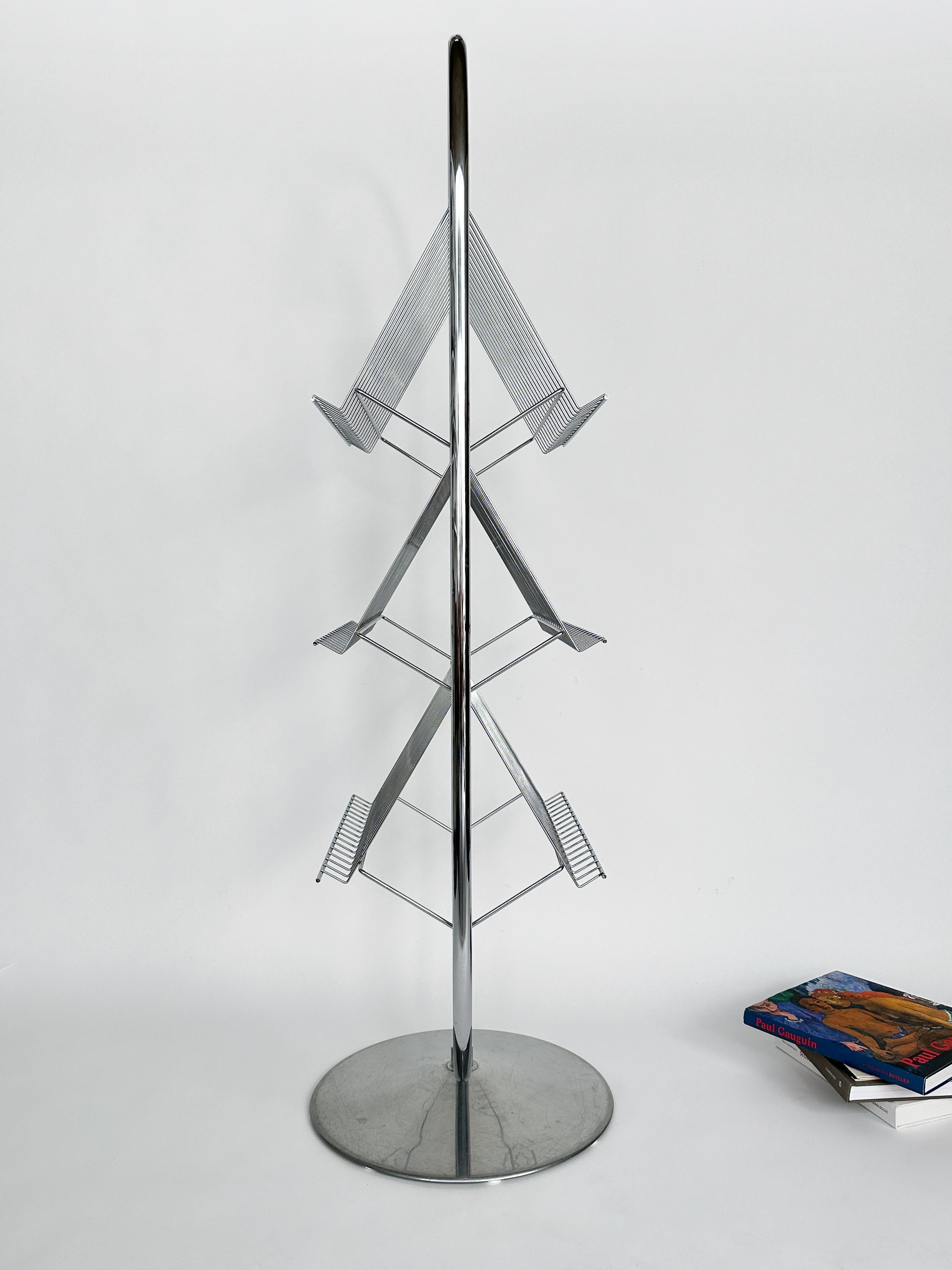 Danish Verner Panton Magazine Rack Fritz Hansen Magazine Holder Display Chrome 1970s