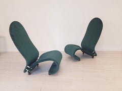 Verner Panton Model G Easy Chairs in Petrol Blue Velvet for Fritz Hansen, 1970s