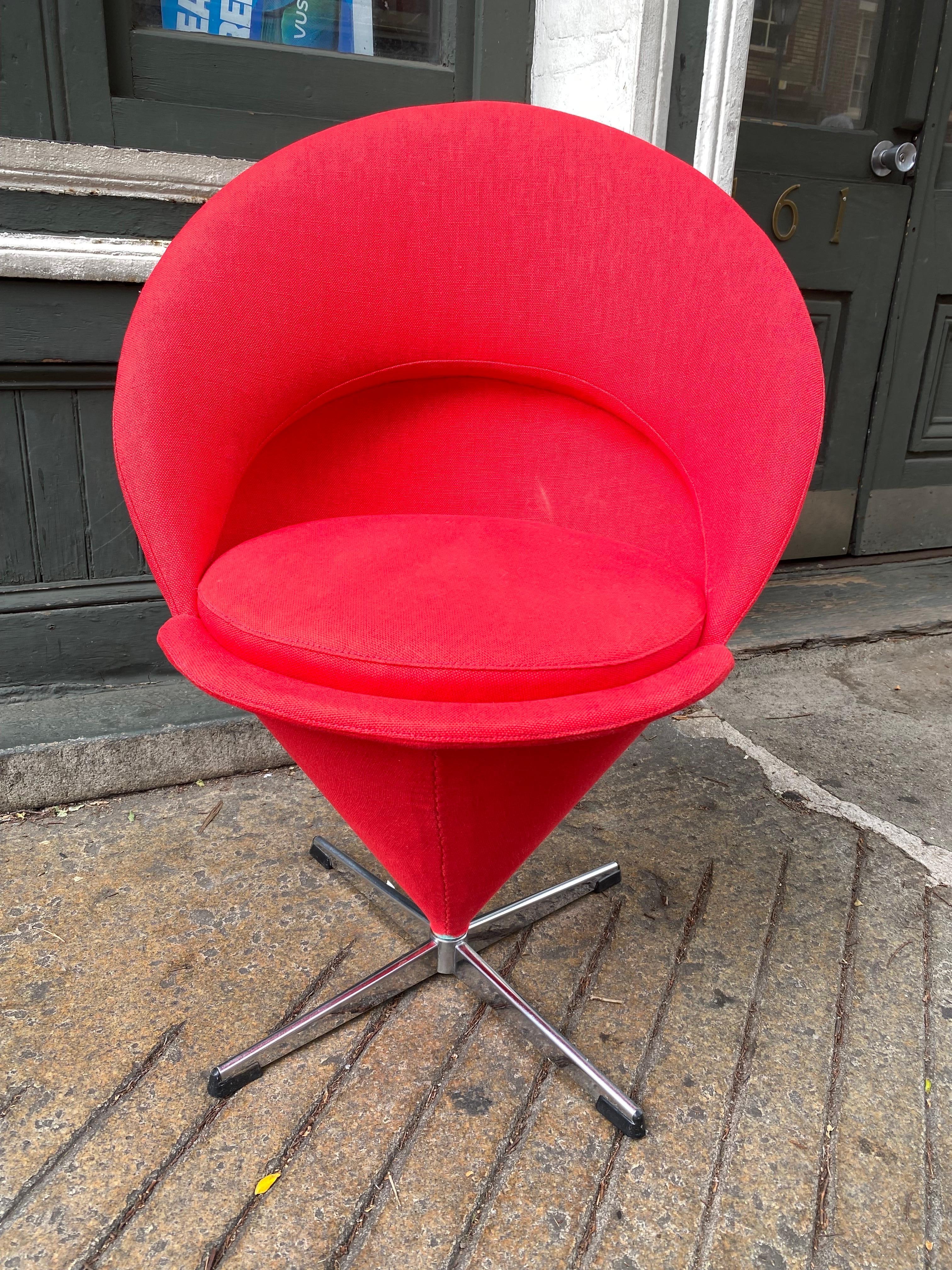 Newly reupholstered Cone Chair by Verner Panton. Great statement piece! Perfect to use at a desk or accent chair anywhere! Classic Panton Design!