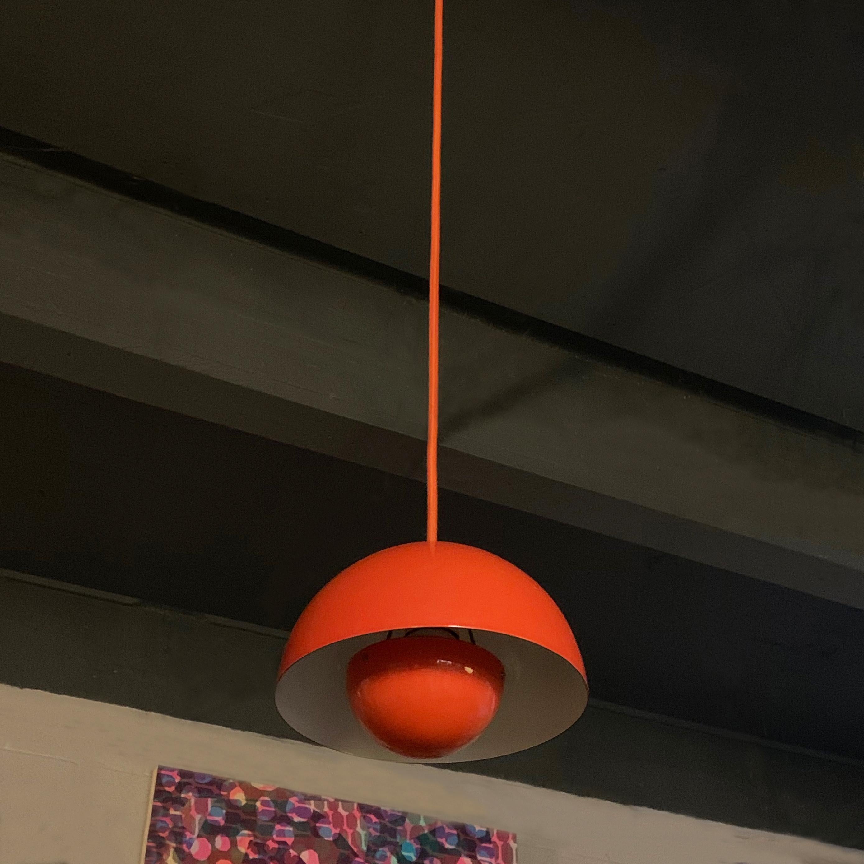 Enameled Verner Panton Orange Flower Pot Pendant Light, Louis Poulsen