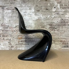 Verner Panton, Orginal Heavy Fibreglass Black Stacking Chair by Vitra