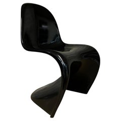 Verner Panton, Orginal Heavy Fibreglass Black Stacking Chair by Vitra