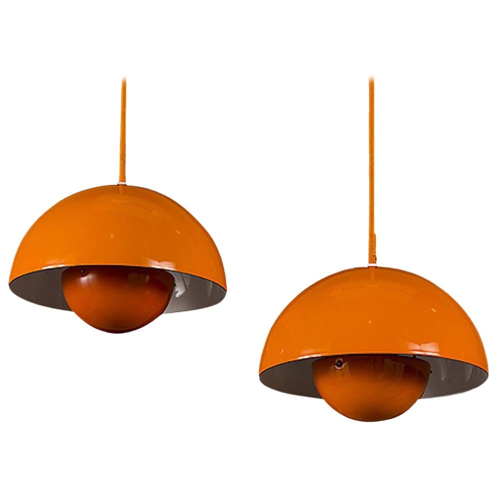 Verner Panton Pair of First Edition Danish Flowerpot Pendants by Louis Poulsen