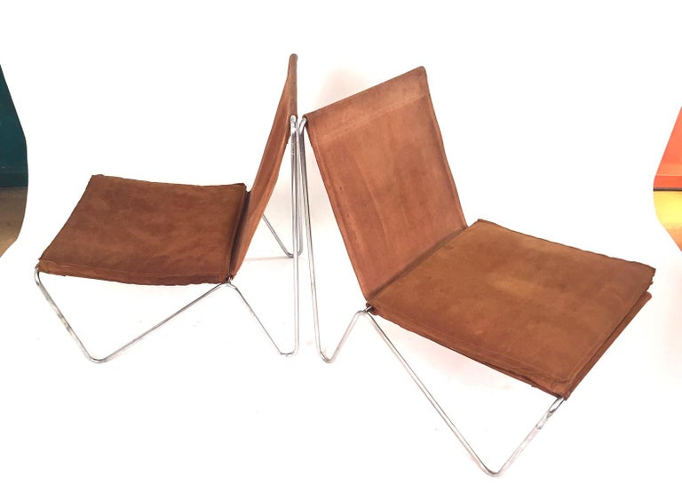 Mid-Century Modern Verner Panton Pair of Suede Leather Bachelor Chairs, 1957