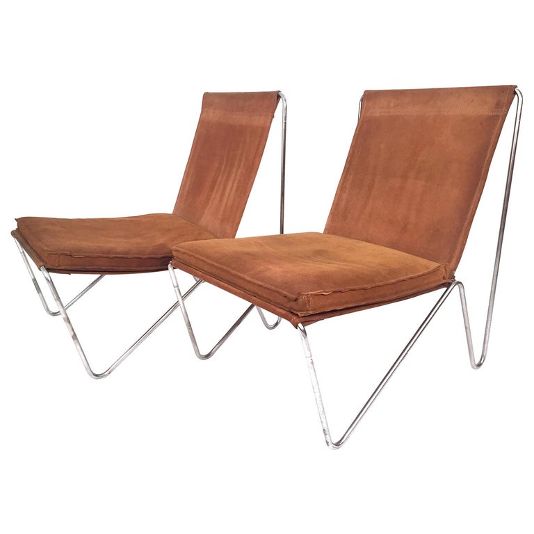 Verner Panton Pair of Suede Leather Bachelor Chairs, 1957