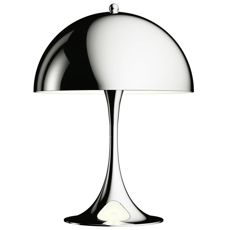 Panthella mini table lamp in chrome for Louis Poulsen, new, offered by Two Enlighten Los Angeles