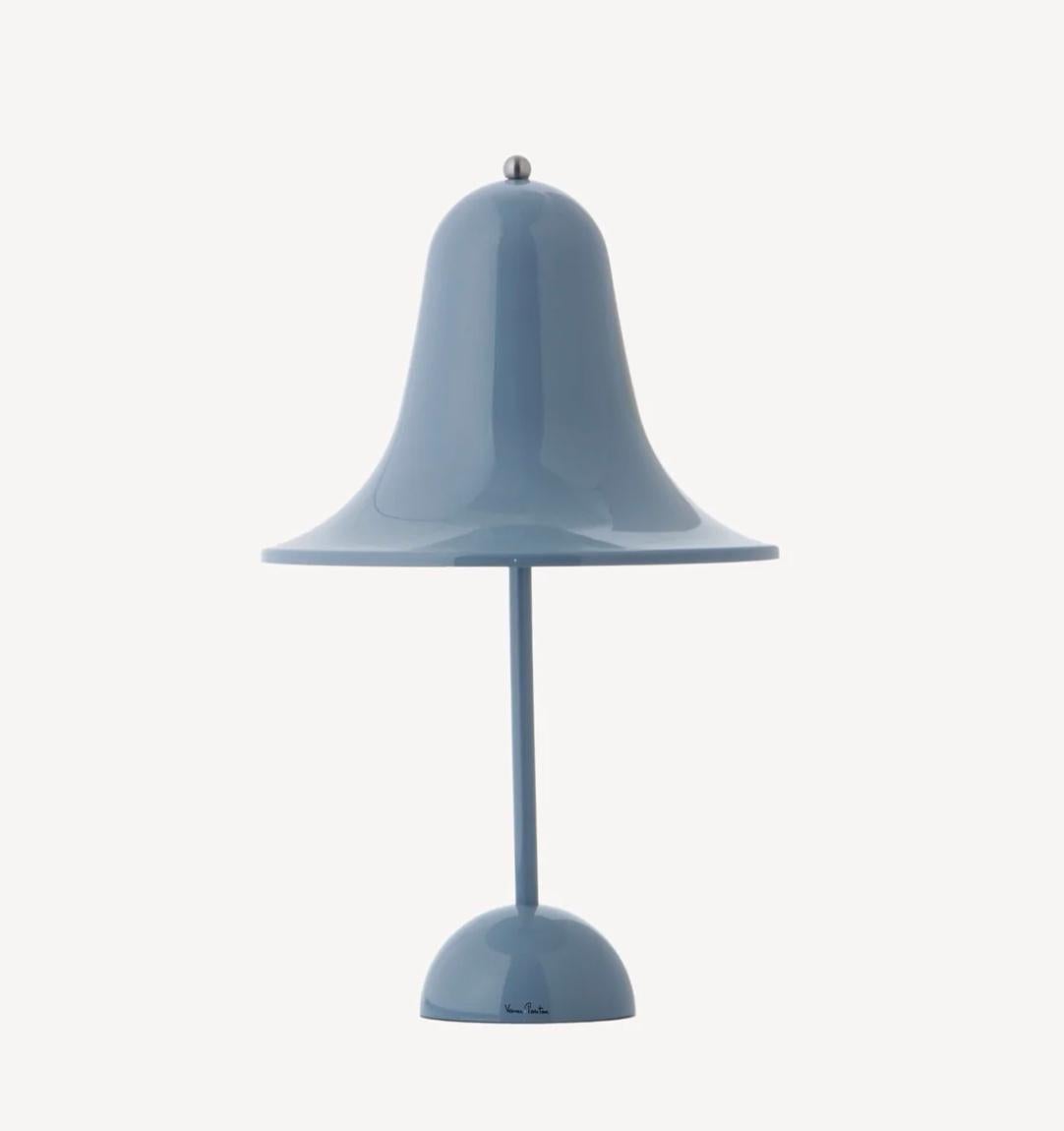 Verner Panton 'Pantop Portable' table lamp in 'Dusty Blue' for Verpan. Designed in 1980. New, current production.

This is a versatile smaller and wireless version of the 'Pantop' table lamp, usb-chargeable. 

The elegant Pantop line was designed by