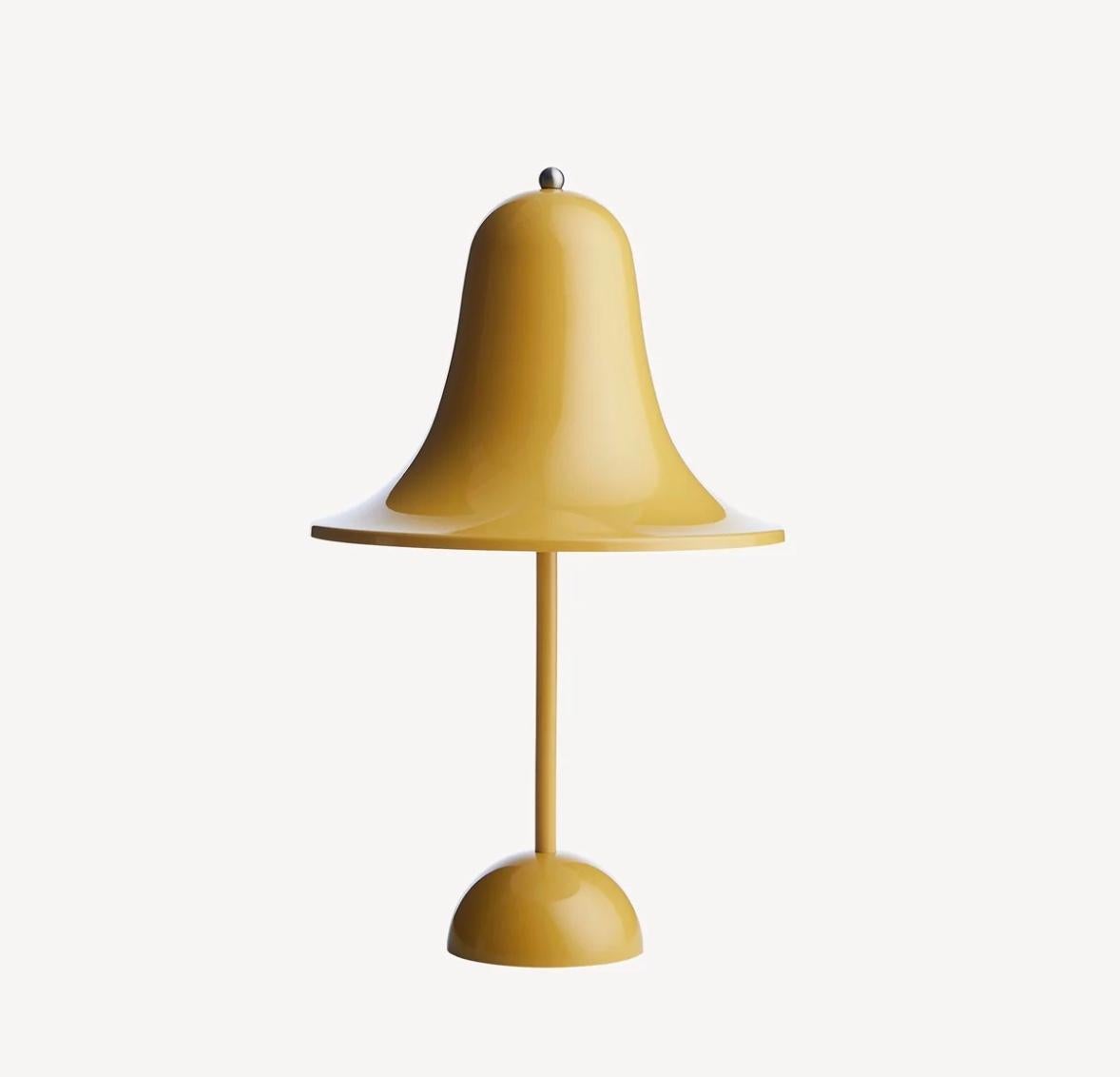 Verner Panton 'Pantop Portable' table lamp in 'Warm Yellow' for Verpan. Designed in 1980. New, current production.

This is a versatile smaller and wireless version of the 'Pantop' table lamp, usb-chargeable. 

The elegant Pantop line was