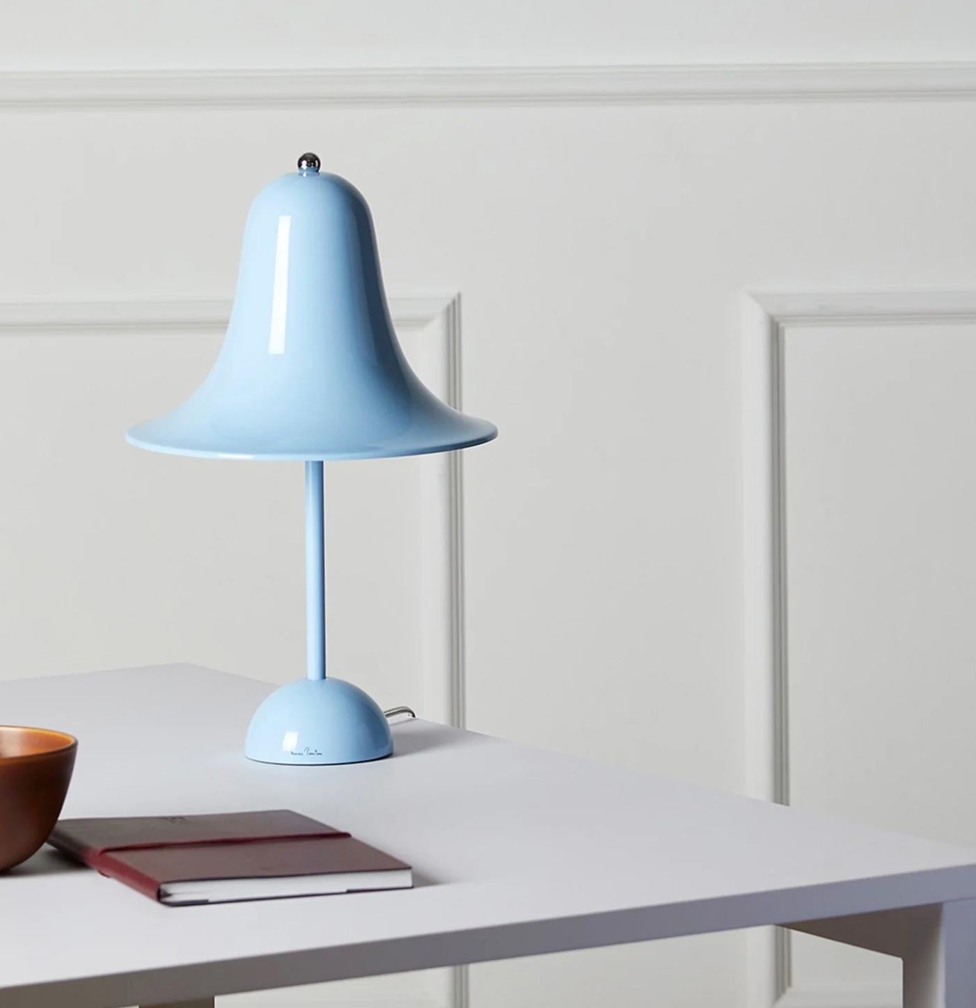 Verner Panton 'Pantop' table lamp in 'Light Blue' for Verpan. Designed in 1980. New, current production.

The elegant Pantop line was designed by Verner Panton in 1980, and has for a long time been a staple of the Verpan collection. Pantop is