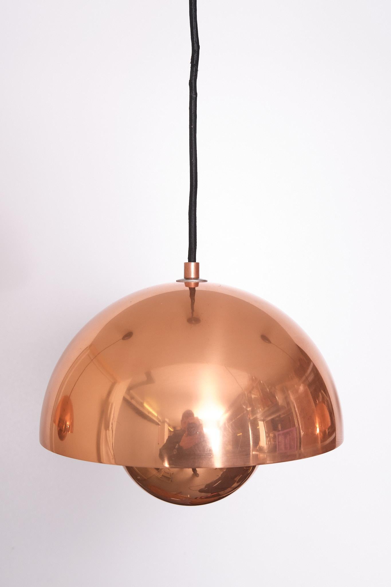 Danish Verner Panton  polished Copper Flower pot pendant lamps 1980s  For Sale