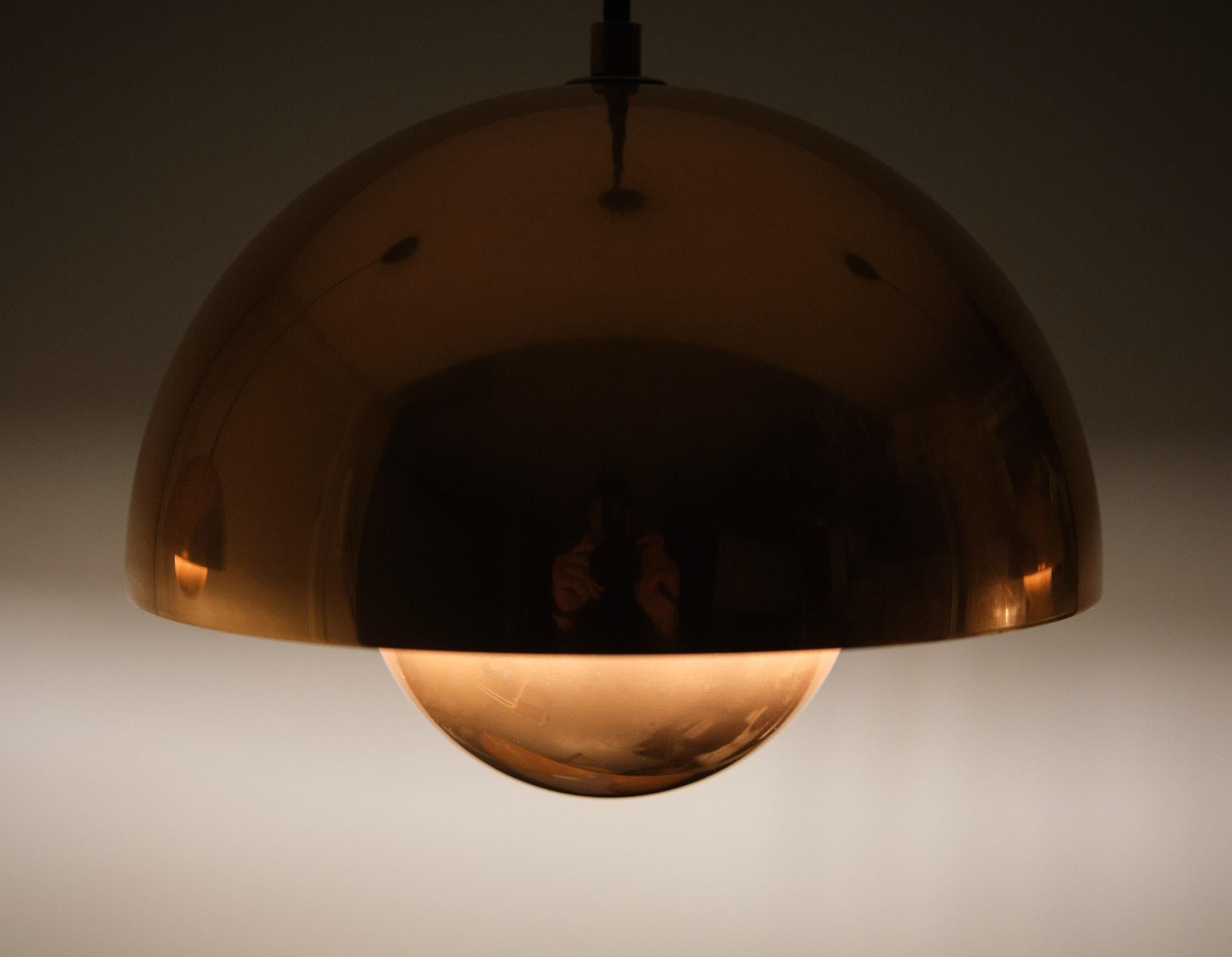 Late 20th Century Verner Panton  polished Copper Flower pot pendant lamps 1980s