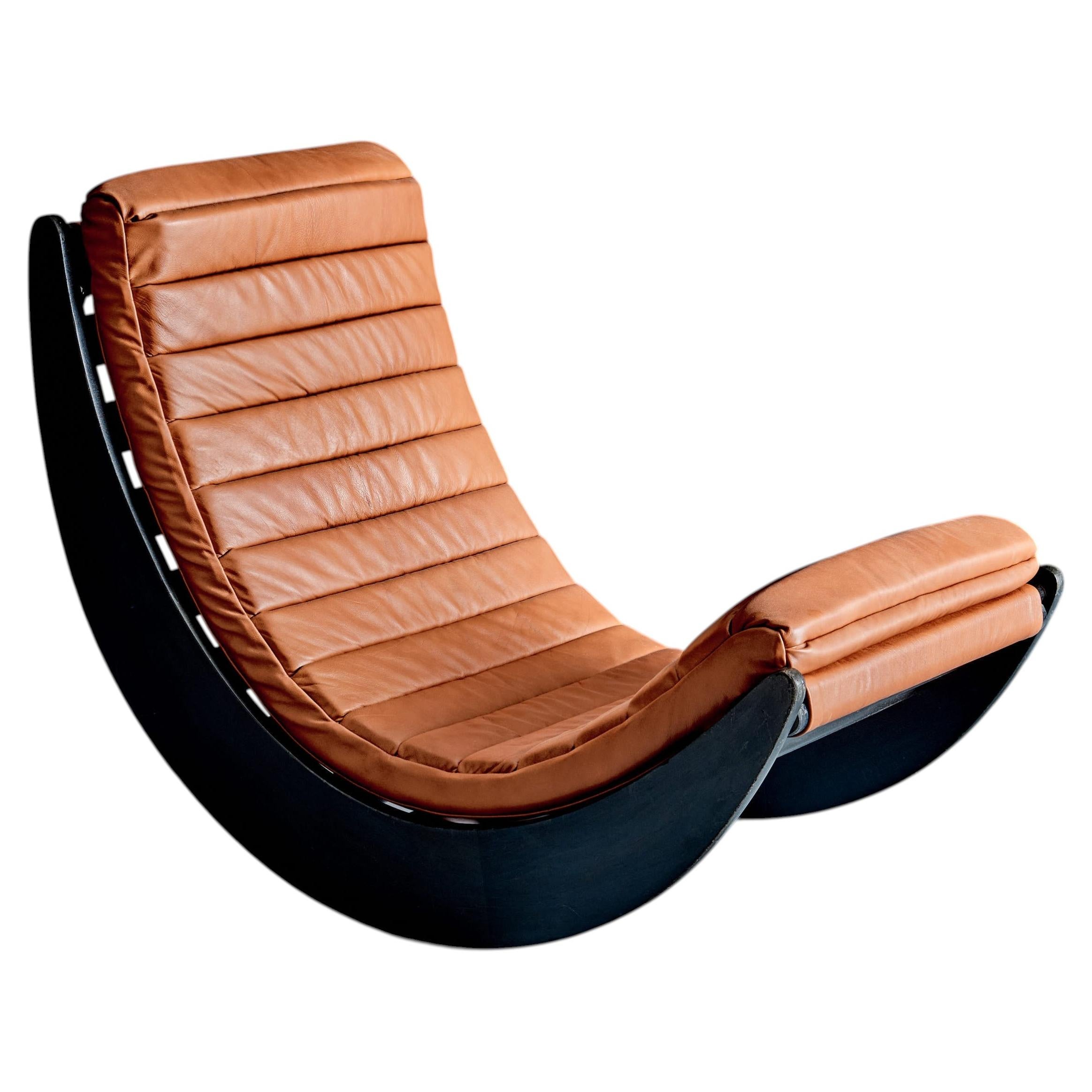 Verner Panton Relaxer II Rocking Chair by Rosenthal with new upholstered Leather
