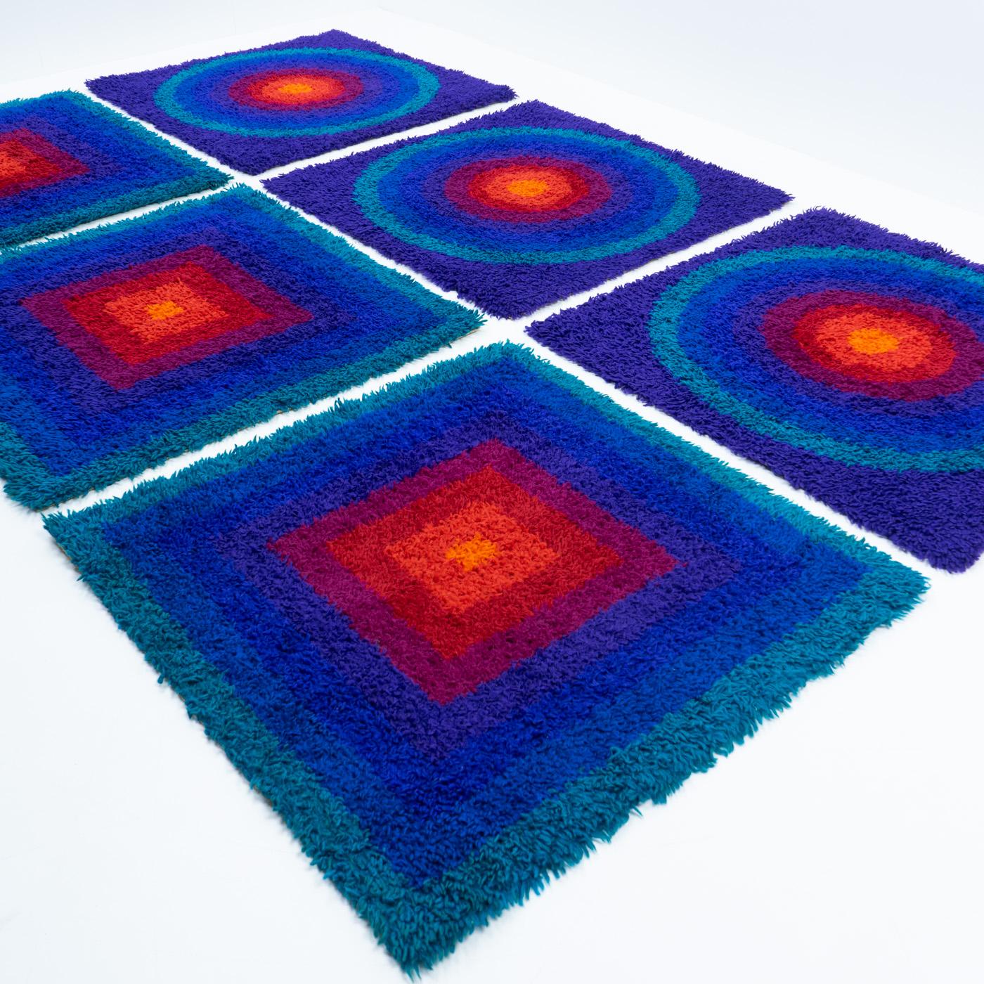 Synthetic Verner Panton Rugs: Mira-Carré – 1970s Switzerland, Set of Six For Sale