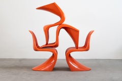Verner Panton Set of Four Orange Panton Chairs by Herman Miller 1970s