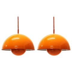 Vintage Verner Panton Set of Two Flowerpot Pendant Lights for Louis Poulsen, Denmark