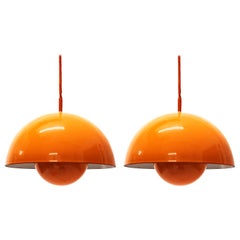 Retro Verner Panton Set of Two Flowerpot Pendant Lights for Louis Poulsen, Denmark