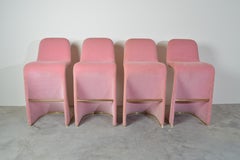 Verner Panton Style Bar Stools after Milo Baughman Velvet & Brass, Circa 1980